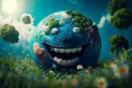 Joyful Earth character laughting background, Happy Earth day, Wo